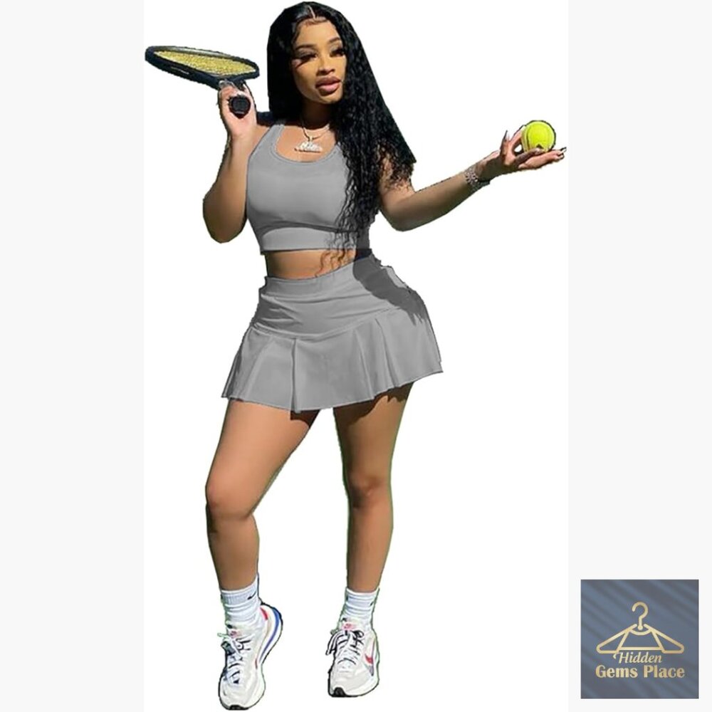 Women's Tennis Skirt Set 2-Piece Athletic Workout Outfit Polyester Spandex